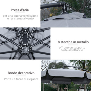 Outsunny Paraguas de jardín con brazo de metal de 2,7x2,7 m con toldo de poliéster ajustable y apertura de manivela, gris - Product Image 6