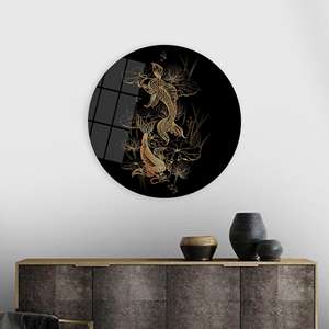 Elegante Impresión en Lienzo de Carpa Koi y Loto: Arte Mural con Símbolo Asiático, Arte en Vidrio Templado - Product Image 1