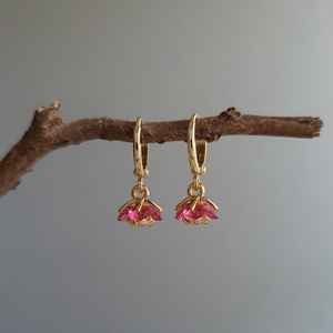 Pink <b>Ruby</b> Sterling Silver Dangle Earrings Natural Cute Dainty Floral Jewelry Gift for Her - Product Image 4