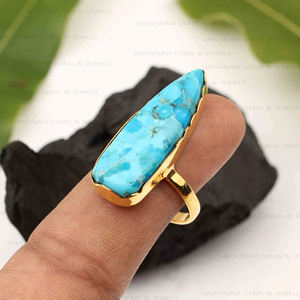 Anillo de Turquesa Azul Natural de Mohave, Plata de Ley 925, Joyería Bohemia Navajo, Piedra Preciosa Hecha a Mano, Compromiso, Bodas - Product Image 1