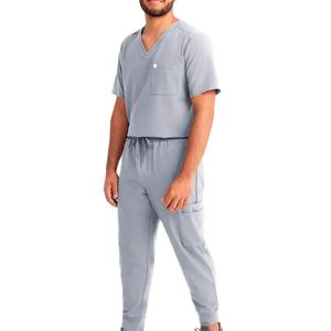 Ensemble de tenues médicales confortables et tendance 2026 pour hommes : haut à col en V et pantalon – Uniforme d'hôpital, de médecin, de spa et de beauté - Product Image 1