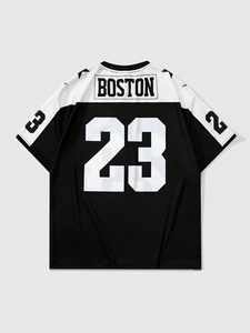 Camiseta Preppy Colorblock para hombre, de manga corta camiseta de fútbol, estilo para uso diario en la escuela de primavera y verano, técnica impresa - Product Image 2