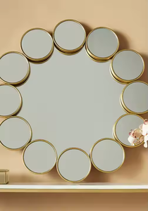 Espejo redondo de metal de diseño con mini espejos redondos en los bordes Espejo de pared de diseño único - Product Image 2