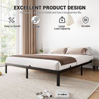 Cadre de lit double en métal noir à hauteur basse, base de matelas robuste de 6 pouces d'épaisseur, lit suspendu en fer, cadre de lit en métal épais et robuste T-06