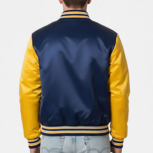 Vestes universitaires d'hiver pour hommes de qualité supérieure, 100% laine, tissu satiné, 2 tons, vêtements de rue, fermeture éclair sur le devant, logo - Product Image 2