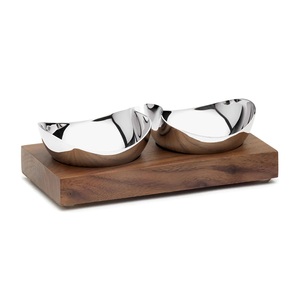 Bol à sel en acier inoxydable Antique avec support en bois artisanat meilleure qualité bol à sucre et à sel en acier inoxydable - Product Image 1