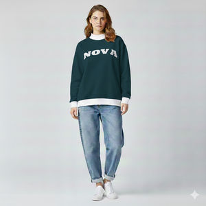 Prix de gros Sweatshirts à col montant en molleton doux surdimensionné pour femmes, couleur unie sur le devant, impression personnalisée, 100% coton - Product Image 1