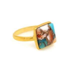 Best Selling 12mm Square Mohave Spiny Oyster Copper Turquoise 18K Gold Plated Fine Sterling <b>Silver</b> Dainty <b>Boho</b> <b>Ring</b> Gift - Product Image 6