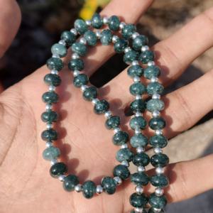 Collier en argent sterling avec perles de grand-diate naturelle, perles rondes de 8 mm, pierres précieuses, vert sarcelle rare, collier de déclaration pour mariage - Product Image 4