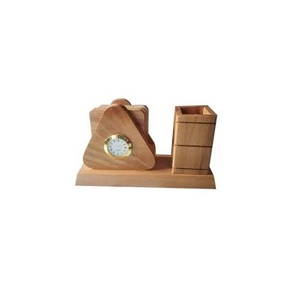 Den portalápices Reloj Decoración de escritorio Reloj de mesa para accesorios de oficina portalápices de madera soporte - Product Image 1