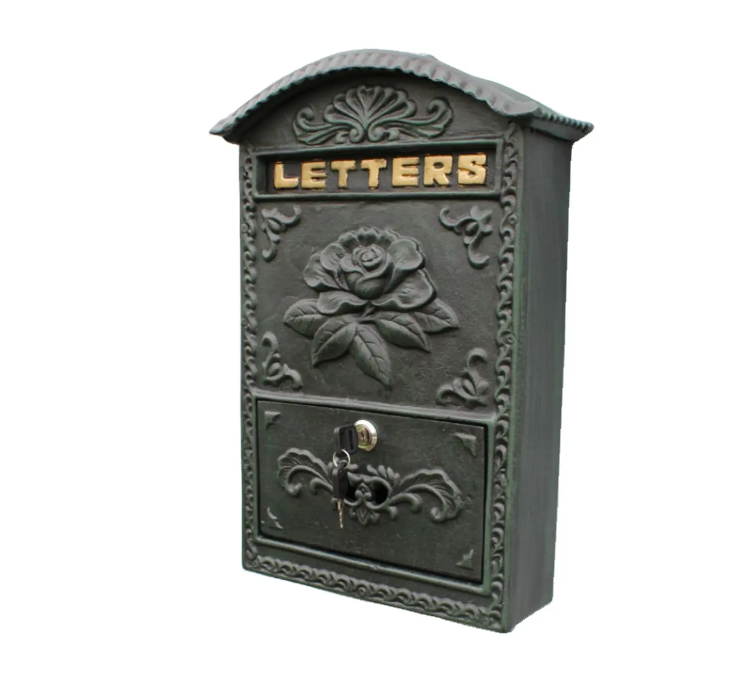 メールボックスアンティークヴィンテージスタンドウォールマウントレターボックス鋳鉄真鍮