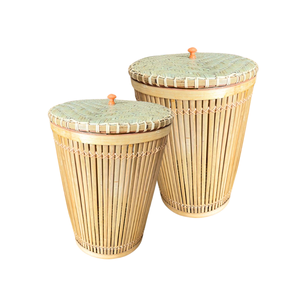 Cesta de lavandería de bambú de ratán de jacinto de agua flexible con tapa Vietnam con asa fácil de limpiar y almacenar - Product Image 1