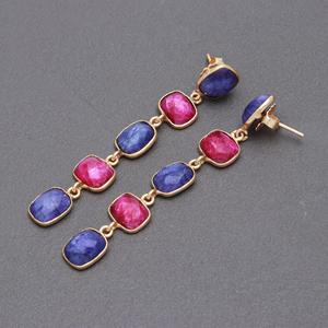 8x8mm uzun yakut safir Dangle küpe 925 ayar gümüş altın kaplama beş taş ince çok taş Dangle çiviler - Product Image 4