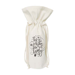 Tis the Season to Get Tipsy with Christmas Cotton Canvas Wine Bag - Product Image 1