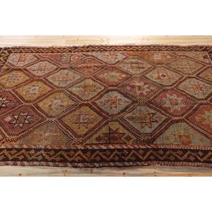 Alfombra Turca Vintage Grande de 5,3x9,1 pies (162x277 cm), Alfombra Kilim a Cuadros Marrón - Product Image 3