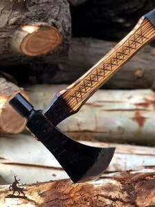 Handmade Custom High Carbon Steel Industrial Grade <b>Axe</b> Beautiful Leather Wrap with Ash Wood <b>Handle</b> and Construction Blade - Product Image 6