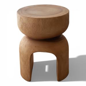 Taburete de Madera de Suar Maciza, Tallado a Mano, Ecológico, Duradero, con Acabado Natural Escultural, Reposapiés de Madera de Monkeypod, Moderno - Product Image 2