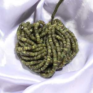 À la mode 16 pouces Vessonite plat pierres précieuses perles collier Bracelet naturel Heishi disque pneu forme pierre couleur verte pour l'artisanat - Product Image 5