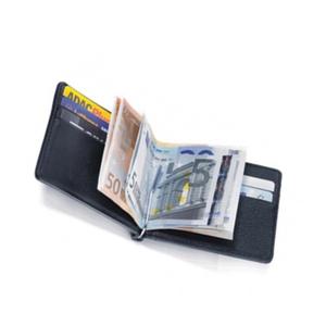 Cartera con clip para dinero con tarjetero de cuero genuino hecha en fábrica de color negro con logotipo personalizado - Product Image 1