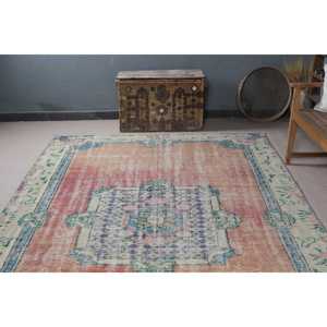 Vintage Large Rug 6.5x9.9 ft, <b>Red</b> Floral Turkish <b>Wool</b> Rug - Product Image 4