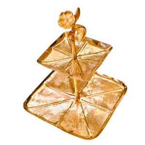 Moderno y Lujoso Soporte para Tartas de Aluminio de 2 Niveles con Asa de Rama Dorada Única, Plato para Servir Postres para Bodas y Decoración del Hogar - Product Image 6