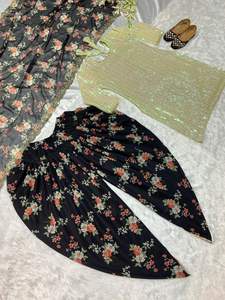 New Designer Party Wear Faux Georgette Heavy Sequence Embroidered Top and Digital Printed Dhoti Salwar With Dupatta Suit Set - Product Image 4