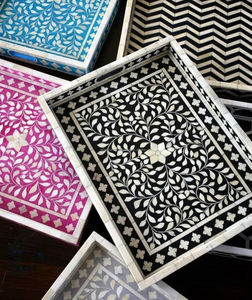 Meilleur qualité vadrouille incrustation plateau boîte brûleur ensemble pour la décoration de la maison arabe Mubkhar nacre incrustation plateau de service alimentaire - Product Image 5