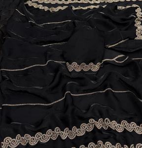 Sari en soie douce pour femmes avec tissu à double teinte, travail original Zarkhan, bordure en pointillés, adulte - Product Image 2