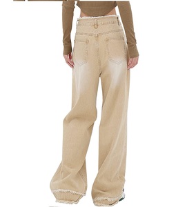 Pantalon en denim pour femmes Logo personnalisé de haute qualité 100% coton lavé droit ample jambe large taille haute jeans pour femmes de grande taille - Product Image 3