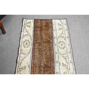 Turkish Vintage Rug 2.6x5.7 ft, <b>Brown</b> Small Camouflage <b>Wool</b> Rug - Product Image 4