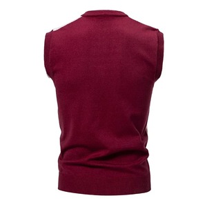 Nuevo invierno de los hombres de moda Impresión digital Color a juego O-cuello sin mangas Fleece 100% algodón forrado suéter Casual chaleco - Product Image 5