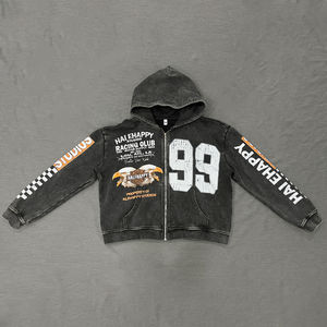 Custom Vintage Acid Wash Zip Up Diseño de impresión Oversized Boxy Fit Hoodie Streetwear Style OEM Services Fabricante mayorista - Product Image 1