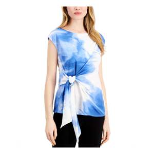 Top in Chiffon Blu da Donna Alfani con Laccio Laterale, Maniche a Cappuccio e Collo Gioiello, Taglia L - Realizzato in Rayon - Product Image 1