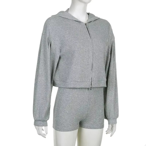 Ensemble deux pièces décontracté pour femmes, hiver, couleur unie, polyester/coton, manteau à capuche et débardeur - Product Image 5