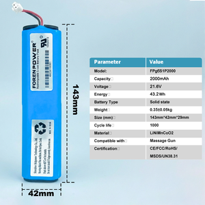 Forenpower 6S1P 21.6V 2000mAh Battery Cylindrical 18650 Li-Ion Battery Pack for <b>Massage</b> Gun - Product Image 2