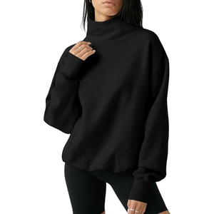 Trendy Womens Oversized Turtleneck <b>Drop</b>-shoulder Fleece Sweatshirts Long Sleeve Pullover Fall Outfits Winter Clothes - Product Image 1