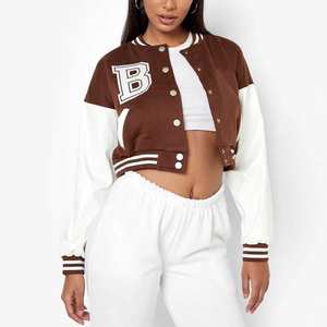 Chaqueta Clásica Letterman para Mujer con Mezcla de Tejidos Premium, Cierre de Botones a Presión y Mangas en Contraste para Looks Modernos - Product Image 4