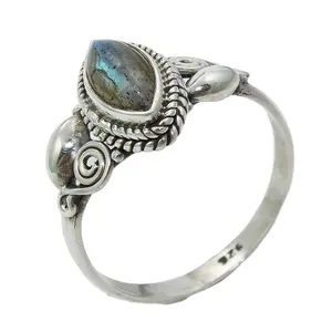 Best Selling Natural Labradorite Marquise Shape Filigree 925 Sterling Silver Boho Unique Style Ring Custom Handmade Jewelry