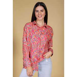 Chemise formelle ample à col boutonné, imprimée, attrayante et vibrante, en tissu mélangé de coton respirant, fraîche et décontractée pour le printemps - Product Image 1