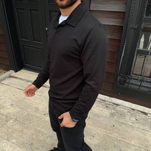 Polo de Manga Larga con Cierre de Cremallera de un Cuarto para Hombre, Talla Grande, con Logotipo Personalizado, Corte Ajustado, Color Sólido, para Uso Casual de Negocios - Product Image 2