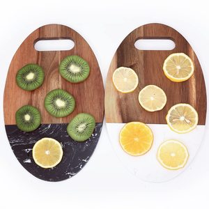 <b>Solid</b> Acacia <b>Wood</b> Cutting <b>Board</b> with Marble Splicing for Household Use-Meat Bread Fruits Chopping 2 Pieces - Product Image 3