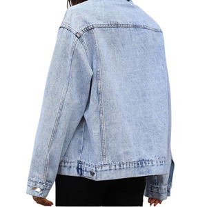 Women Denim Jacket Woven Breathable Simple Solid Button Medium <b>Wash</b> ODM unisex denim jackets - Product Image 4
