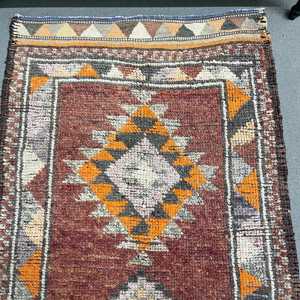 2.9x11.6 ft Rug, Vintage Rug, Turkish <b>Brown</b> <b>Wool</b> Solid Rug - Product Image 2