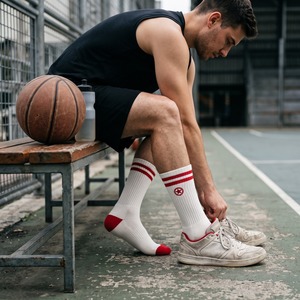 Calcetines Deportivos Personalizados, Acolchados, de Algodón, con Rayas en el Puño, Emblema Bordado, Calcetines de Baloncesto, Venta al Por Mayor OEM - Product Image 5