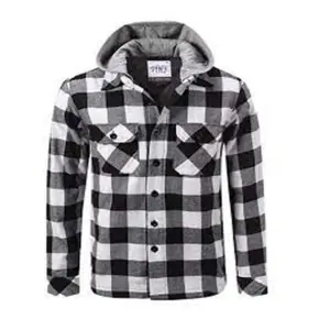 Black & white branded check factory make full sleeve cotton flannel shirt