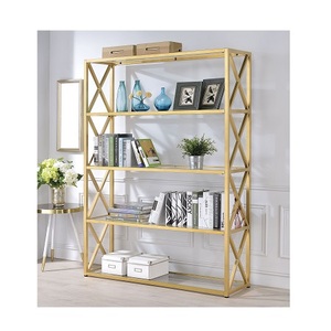 Estante de color dorado de hierro hecho a mano, estantería de acero y vidrio transparente de diseño fabuloso del mejor exportador de la India - Product Image 2