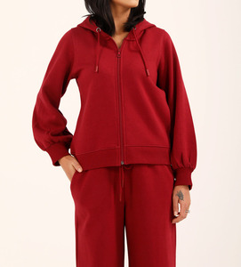 Ensemble survêtement femme streetwear deux pièces de haute qualité personnalisé avec sweat à capuche court à fermeture éclair surdimensionné et pantalon de jogging - Product Image 2