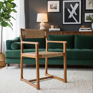 Sillón Moderno de Ratán Natural y Madera Dura con Funda Extraíble para Hogar, Oficina, Sala de Estar, Dormitorio, Apartamento, Comedor, Taller - Product Image 1