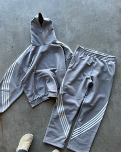 Chándal de hombre negro acampanado personalizado, ropa de calle, pantalones apilados para mujer con bolsillos, conjunto de chándal de 2 piezas para primavera - Product Image 5