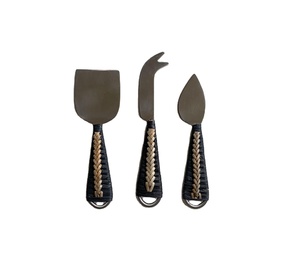 ชุดมีดหั่นชีส3ชิ้นอุปกรณ์ในครัวด้ามหวายและมีดหั่นชีสทำจากสเตนเลสสตีล - Product Image 1